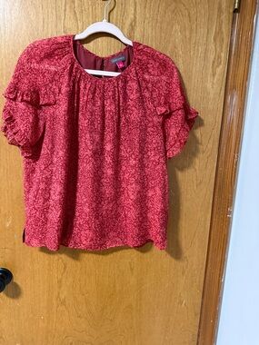 Vince Camuto Red Floral Short Ruffle-Sleeve Blouse